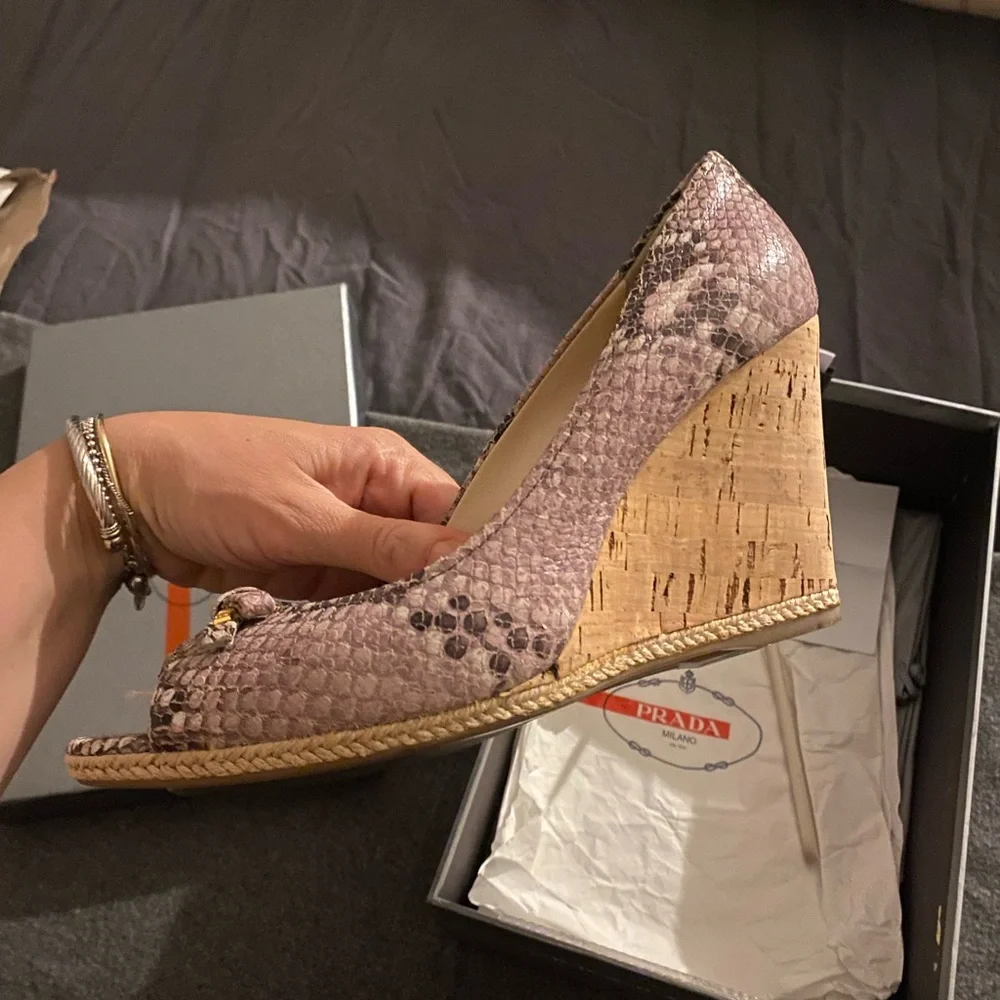Prada Snakeskin Cork Wedge Heels - Picture 3 of 6